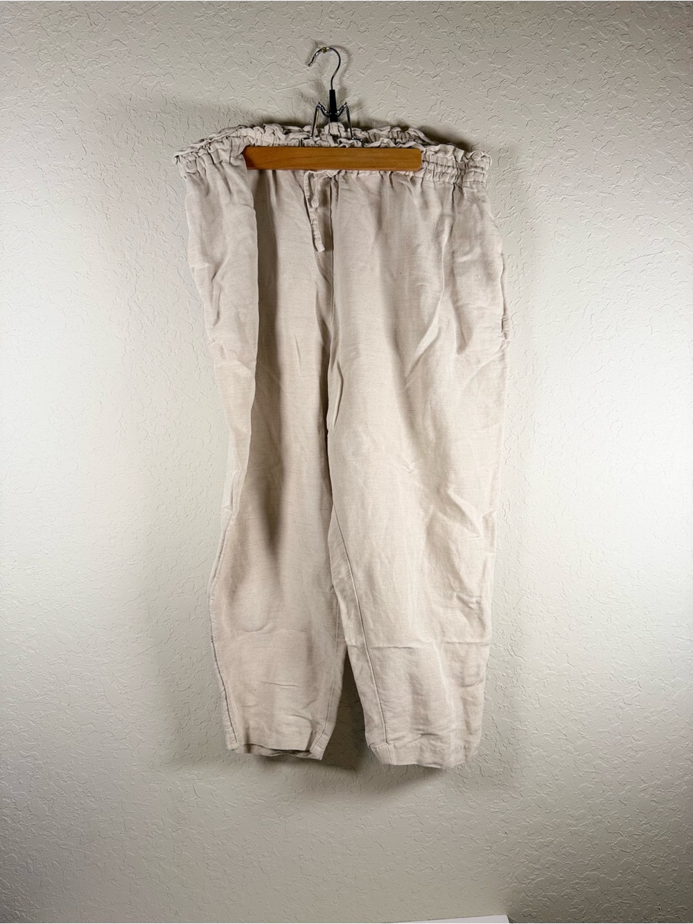 H&M Linen Blend Pull-On Pants Women’s XL Beige Elastic Waist Casual - Picture 2 of 7